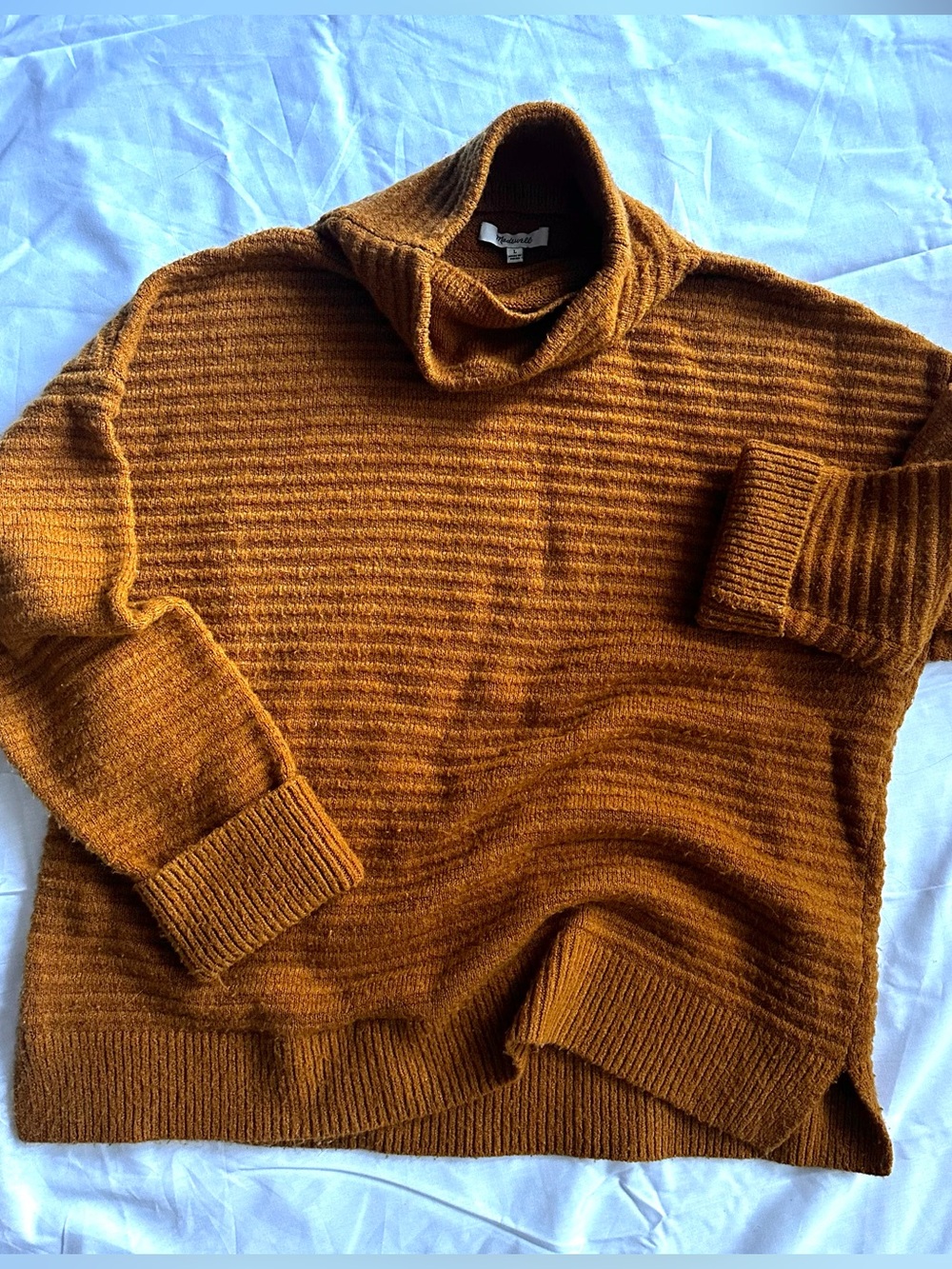 Madewell Camel Wool Blend Ribbed Turtleneck Sweater Women’s L Oversized